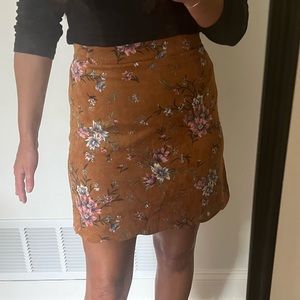 Mustard Floral Cord Skirt